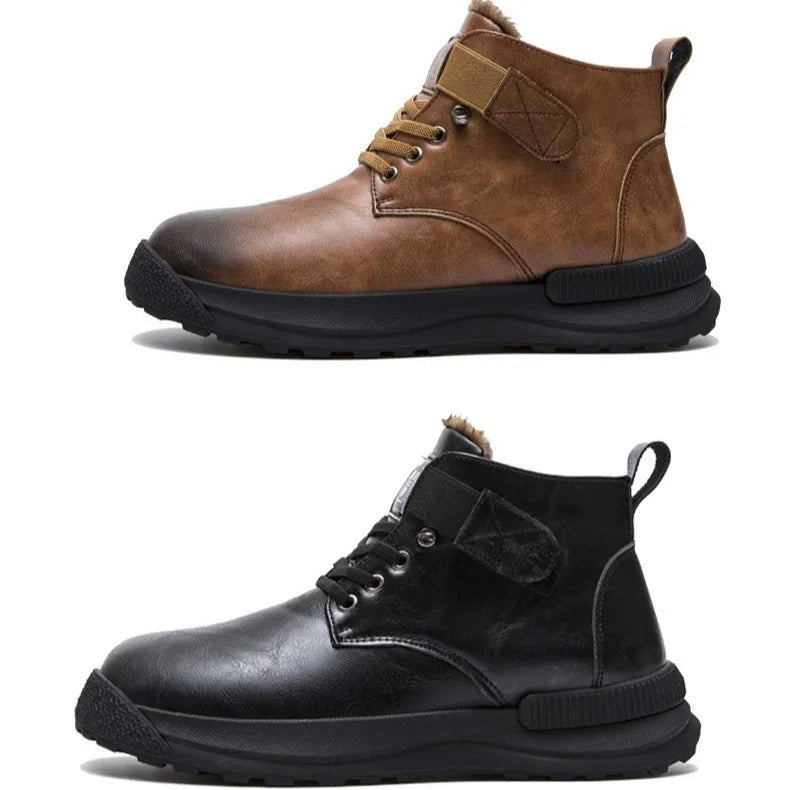 Men's black high-top platform Martin Boots with velvet upper and rubber sole