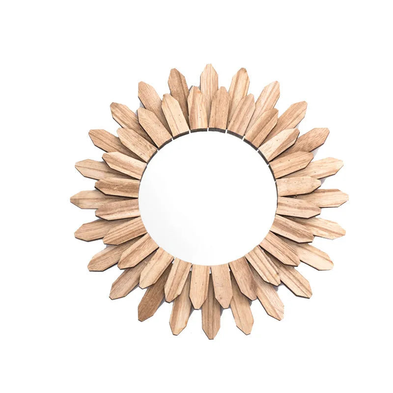 Solid wood European style circular hanging mirror in baked colour with 30cm, 43cm and 50cm diameter options