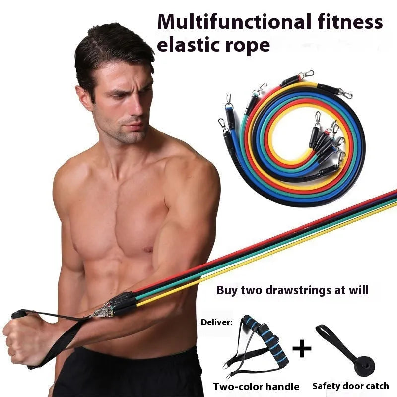 Multi-functional door sports 11-piece combination pulling rope set with ABS construction and hook options.