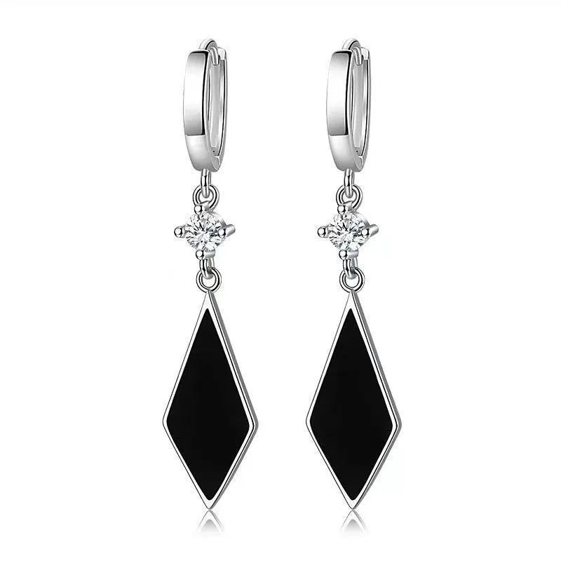 Silver-toned vintage diamond geometric earrings made from zinc alloy for women.