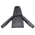Lightweight mesh anti-mosquito suit set comprising a hooded jacket, trousers, and booties laid out flat.