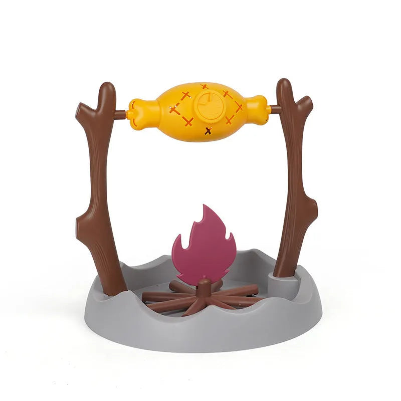 Barbecue style plastic cat toy with tumbling food feeder for treat dispensing.