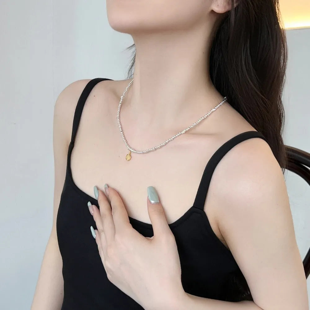 S925 sterling silver women's necklace with flower pendant and ball bead chain, 51-60cm circumference