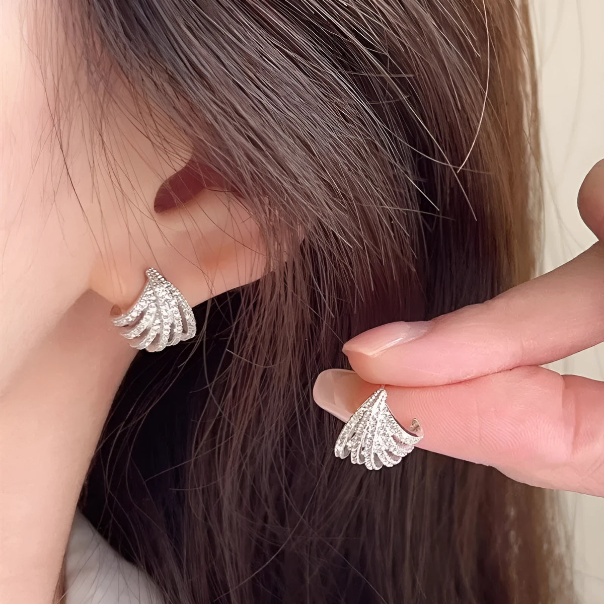 Geometric design zircon earrings with platinum electroplating finish for women