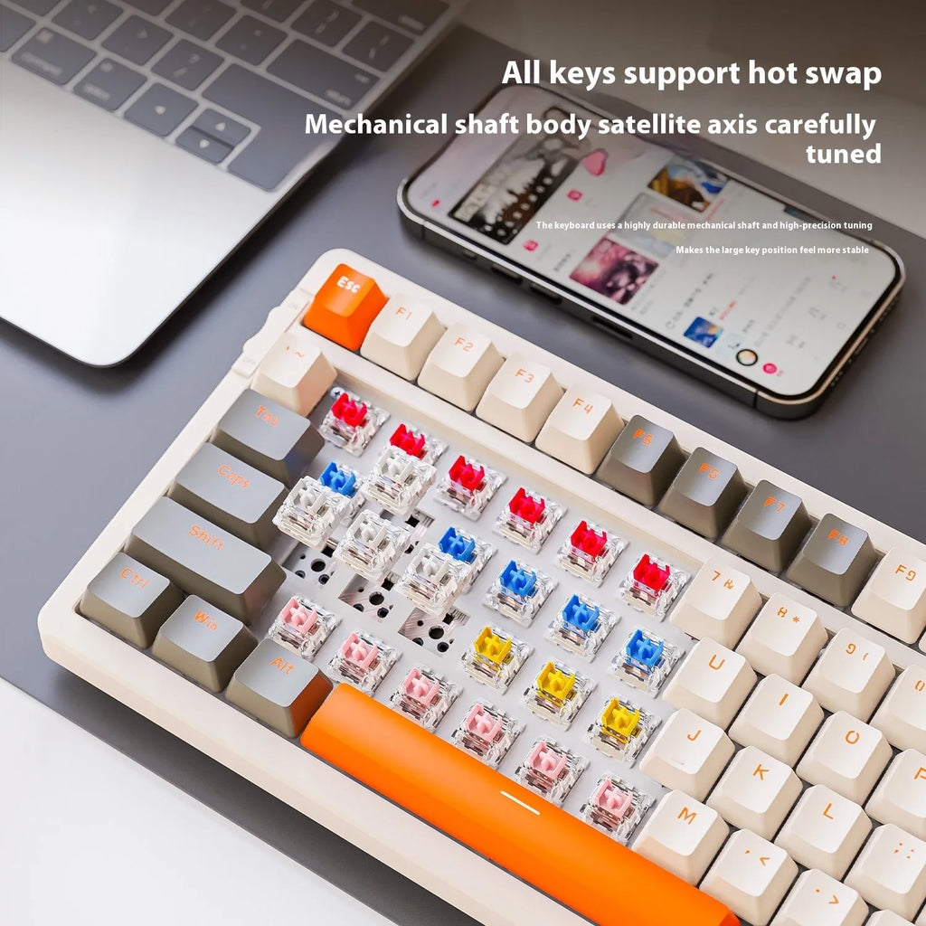 Free Wolf K96 Bluetooth mechanical keyboard with colourful keycaps in blueberry, cheese, lemon, or shimmer colour theme