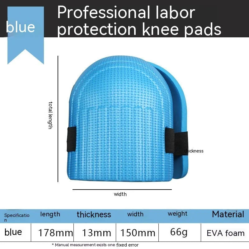 A pair of EVA foam kneepads, approximately 11mm thick, shown in one of four colour options: black, blue, green, or pink.