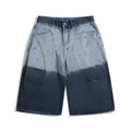 Blue tie-dye gradient washed-out cropped jeans in loose casual fit with mid waist design