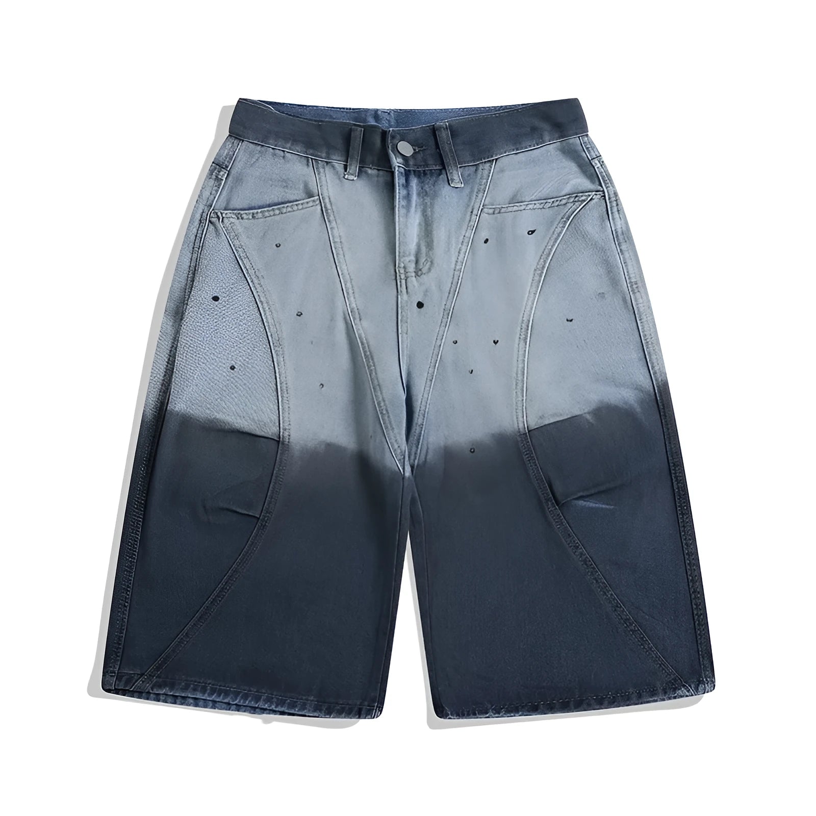 Blue tie-dye gradient washed-out cropped jeans in loose casual fit with mid waist design