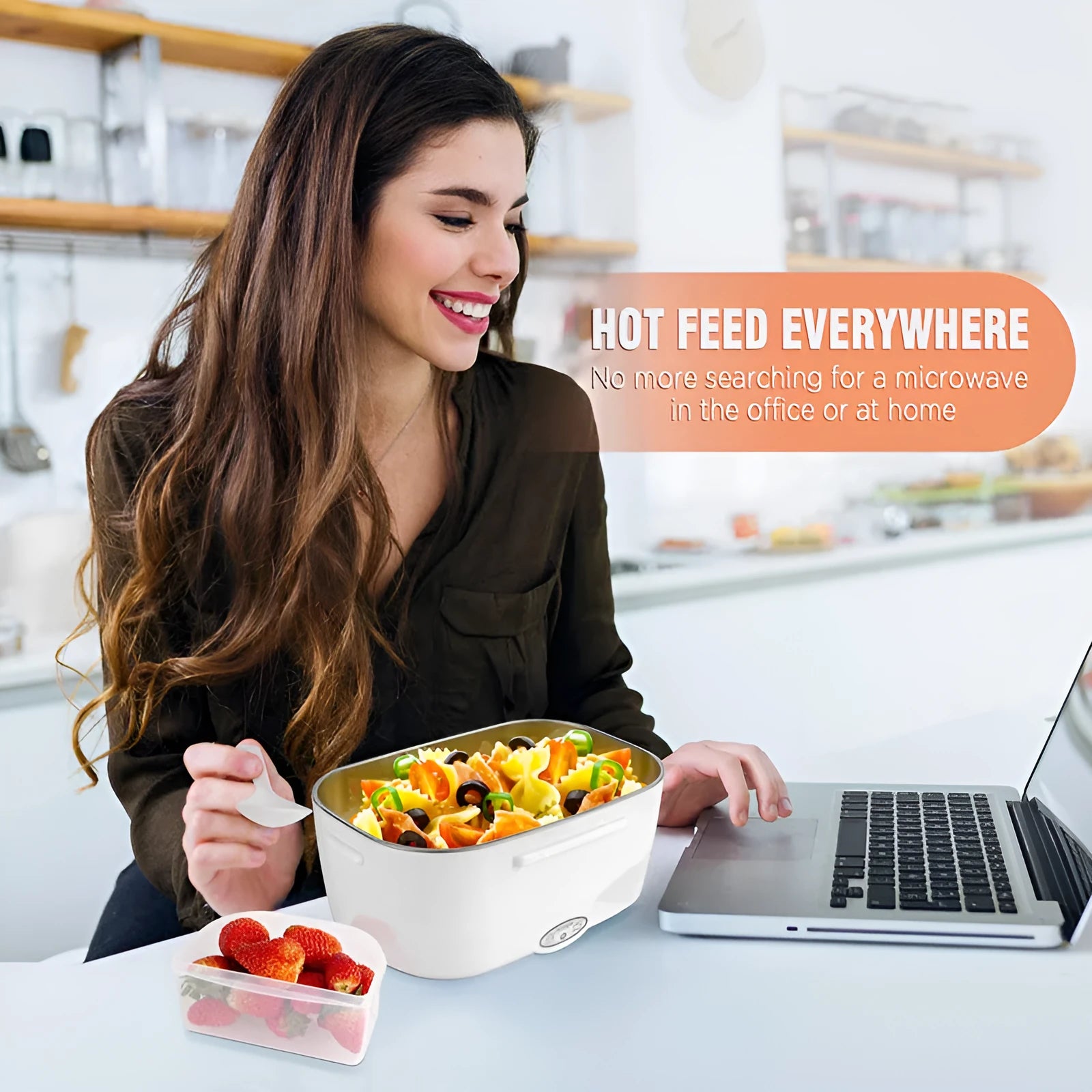 Grey dual-voltage electric lunch box with 1.1-1.2 litre capacity for car and home use