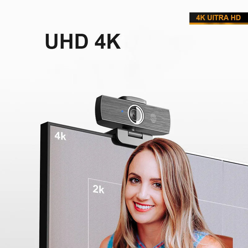 Black 8K UHD USB computer webcam with magnetic privacy cover for video conferencing