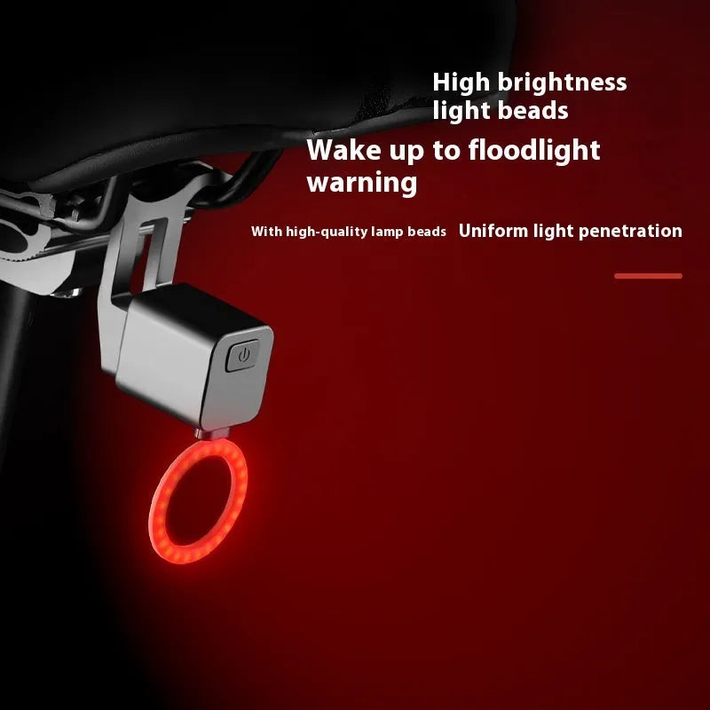 Bicycle taillight with running water LED light pattern mounted on bike seat tube for night riding safety