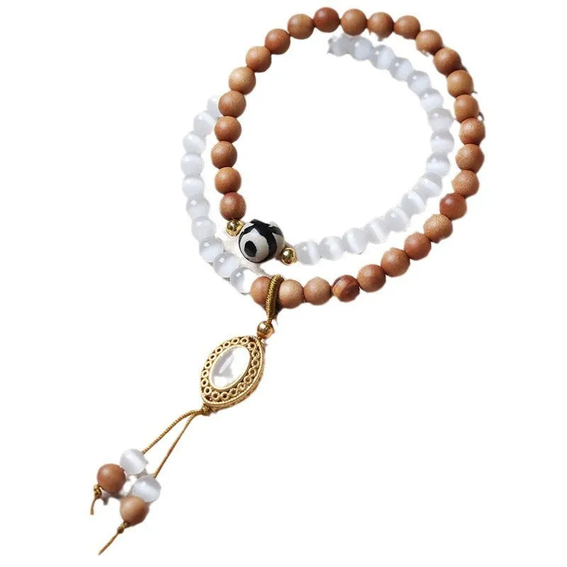 Women's bracelet with sandalwood double ring opal Tibetan beads in mixed materials