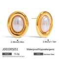 A pair of stainless steel vintage pearl stud earrings with an electroplated silver-coloured finish.