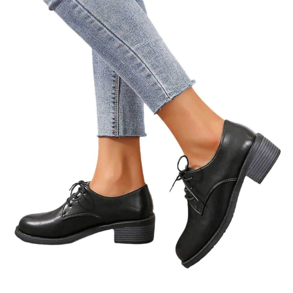 Black women's professional work shoes with thick chunky heel and soft sole