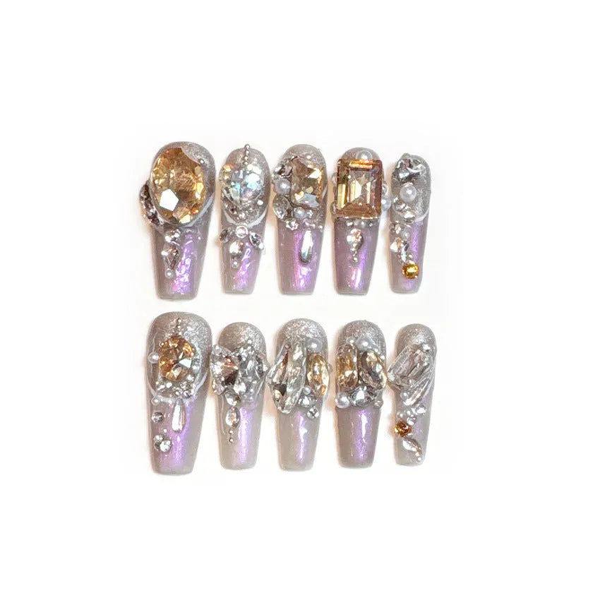Rhinestone decorated false nail patches in S size with adhesive and tool options