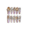 Rhinestone decorated false nail patches in S size with adhesive and tool options