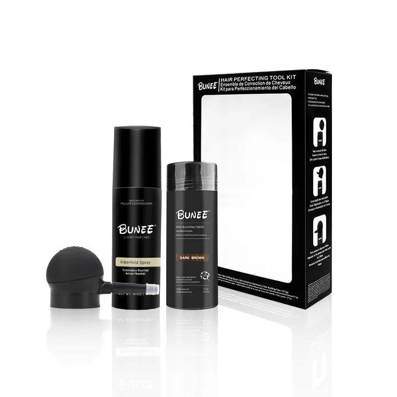 Dense hair fibre powder 275g three-piece kit with nozzle applicator and styling spray bottle
