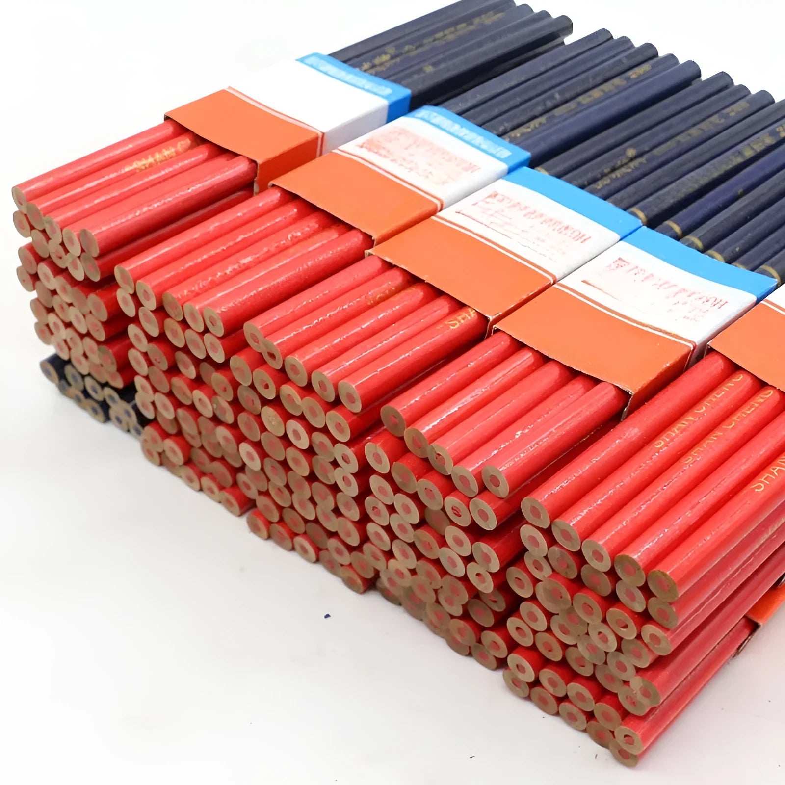 Red and blue two-colour carpenter's pencils wooden 10-piece pack for construction marking