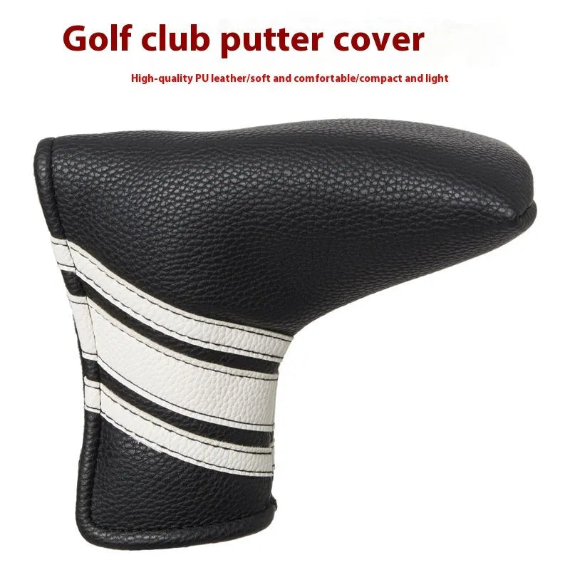 Black PU leather golf club head cover with matching push rod sleeve case
