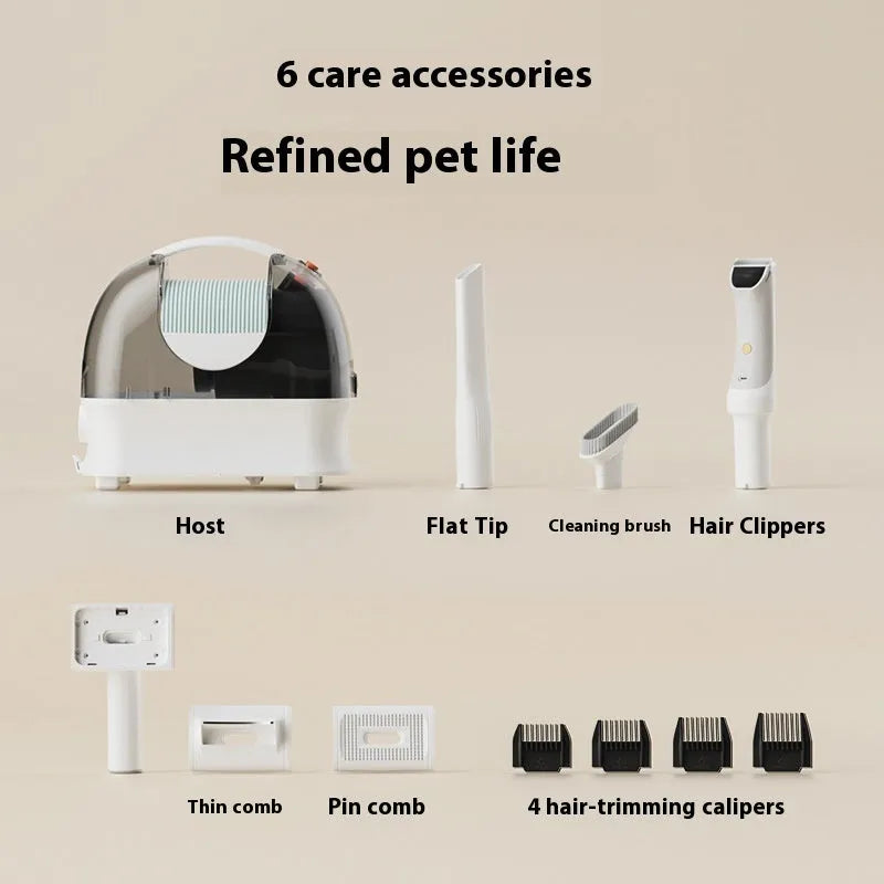 Pink and white multifunctional pet hair conditioner shaving vacuum cleaner with hose and grooming attachments