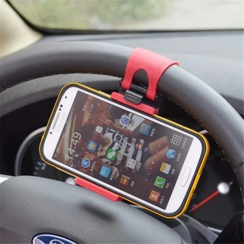 Black universal steering wheel phone mount clip holder for smartphones