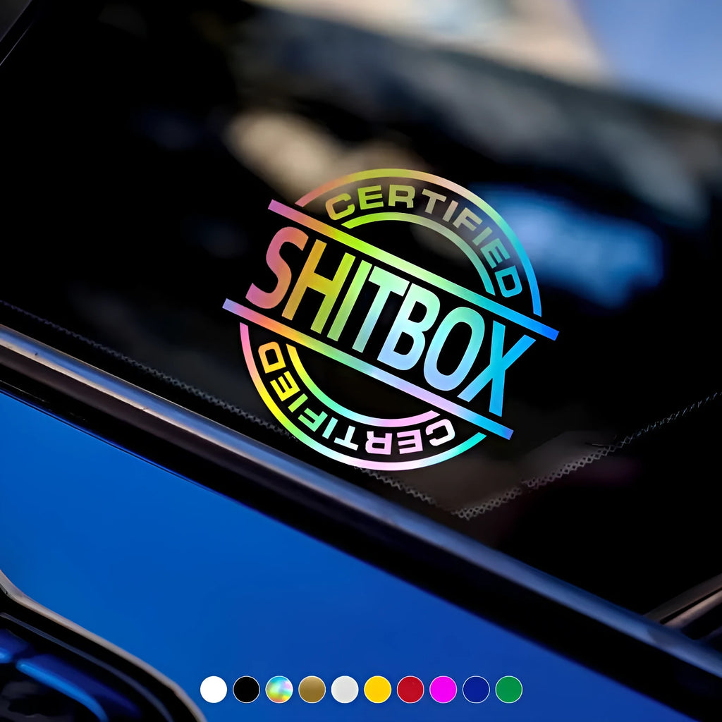 Creative vinyl car sticker for vehicle body, measuring 13cm by 12cm, shown in multiple colour options.