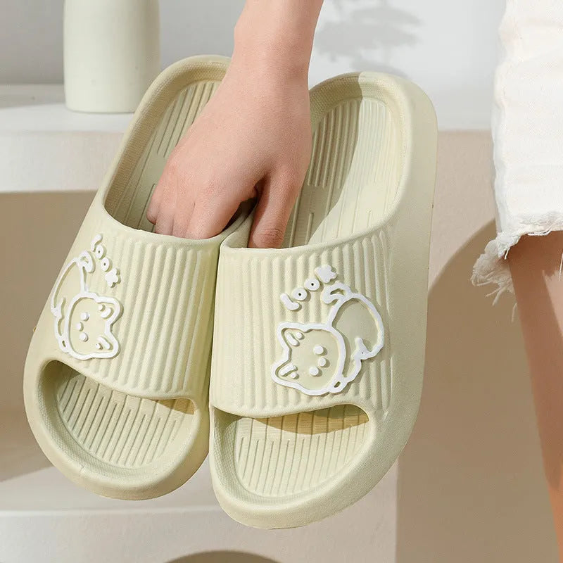 Women's cat motif slippers with thick EVA platform sole in multiple colour options