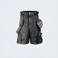 Loose fit high waist denim shorts in a pictured colour on a hanger.