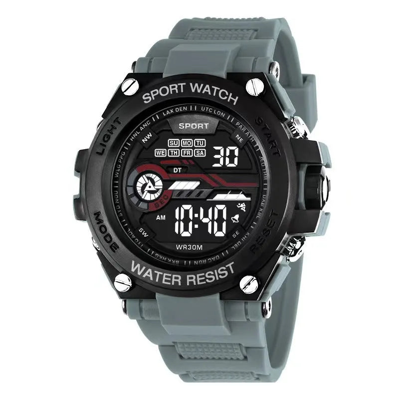 Digital electronic watch with colour display and resin strap in various colour options