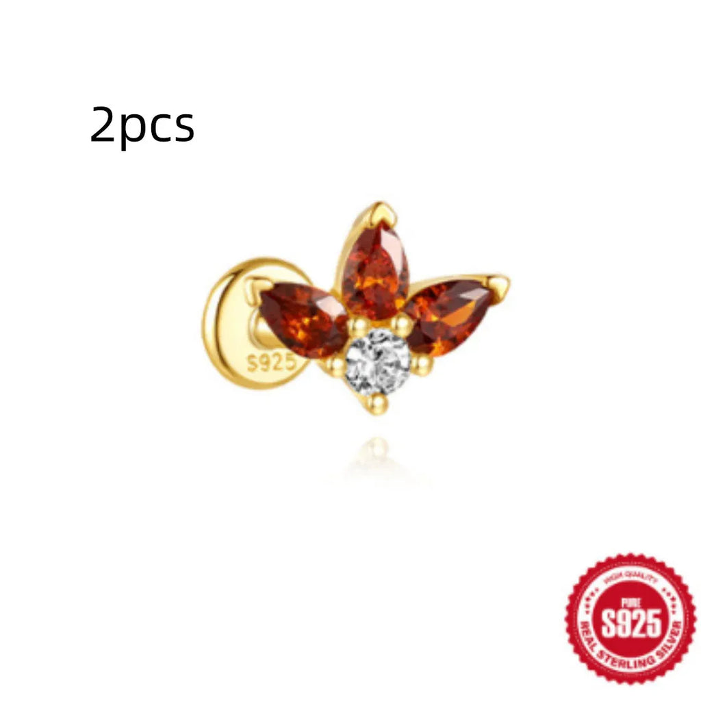 S925 sterling silver water drop earrings with flat spiral puncture design in gold plating options