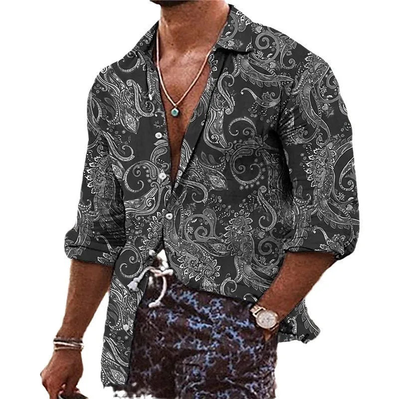 Men's floral pattern shirt with 3D printing effect in loose fit style
