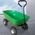 Green four-wheel plastic dumptruck with steel frame and 350kg load capacity