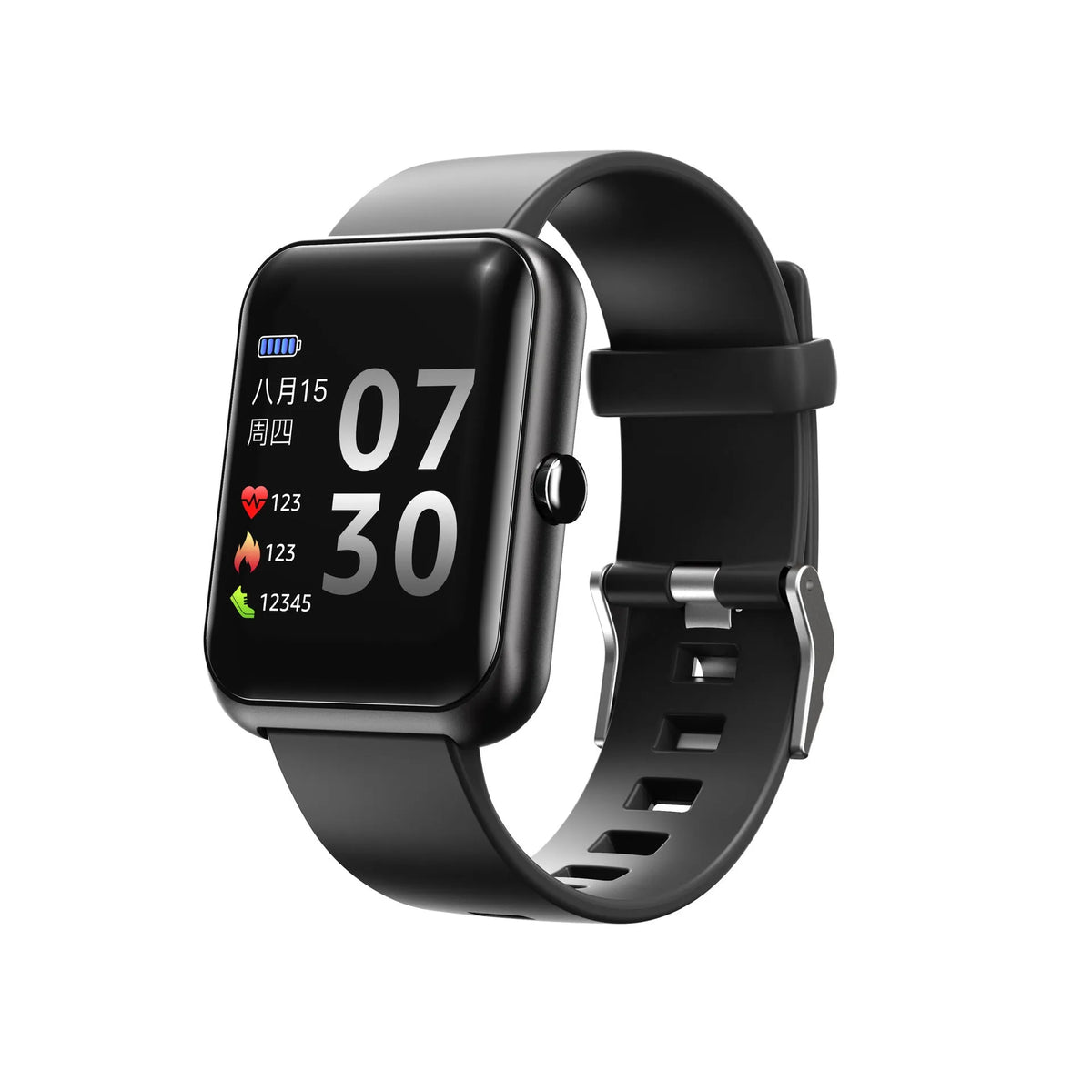 Men's square couple bracelet smart watch with silicone strap and aluminium case