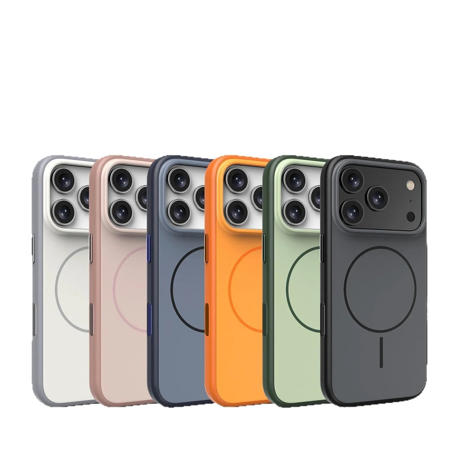 Blue frosted magnetic protective case for iPhone with a side AI camera button on a white background.