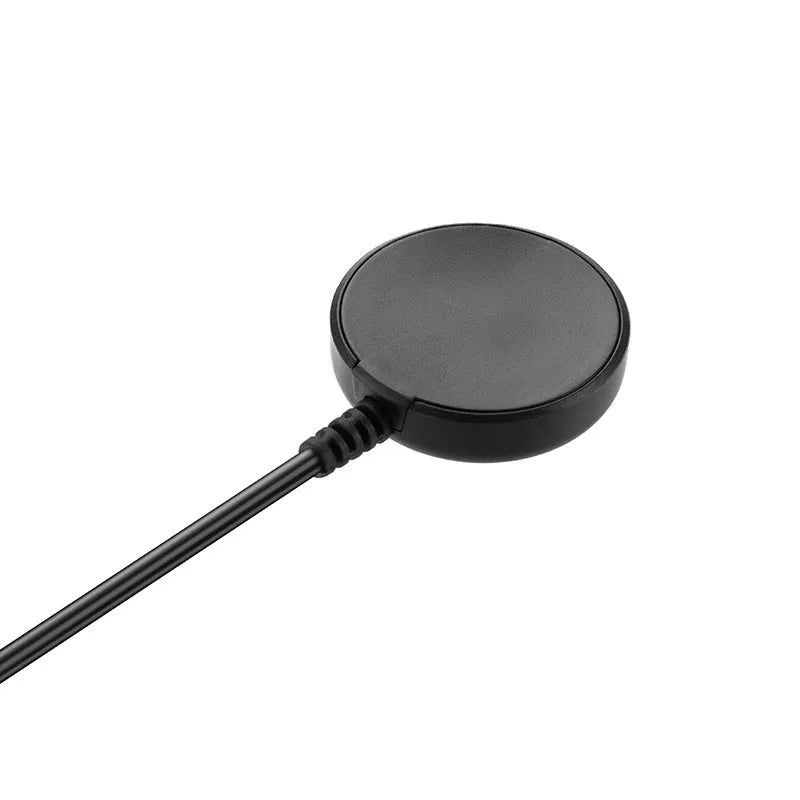 Black USB wireless watch charger measuring 34mm for smartwatches and fitness trackers