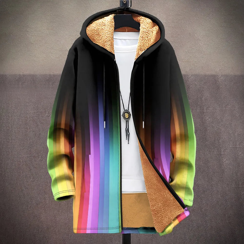 Men's multicolour printed hooded cardigan with front zip in loose fit