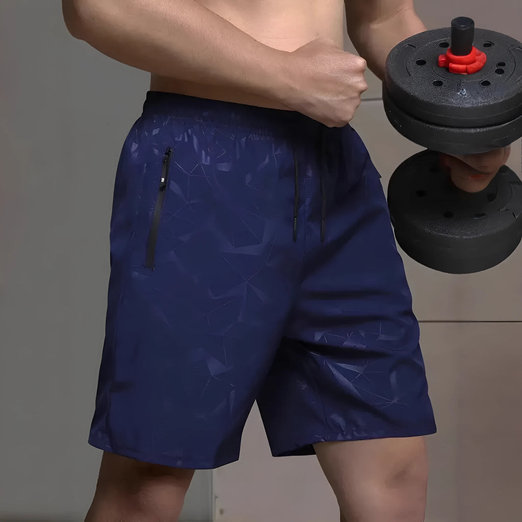 Men's loose fit sports shorts in black colour with above-knee length for athletic activities