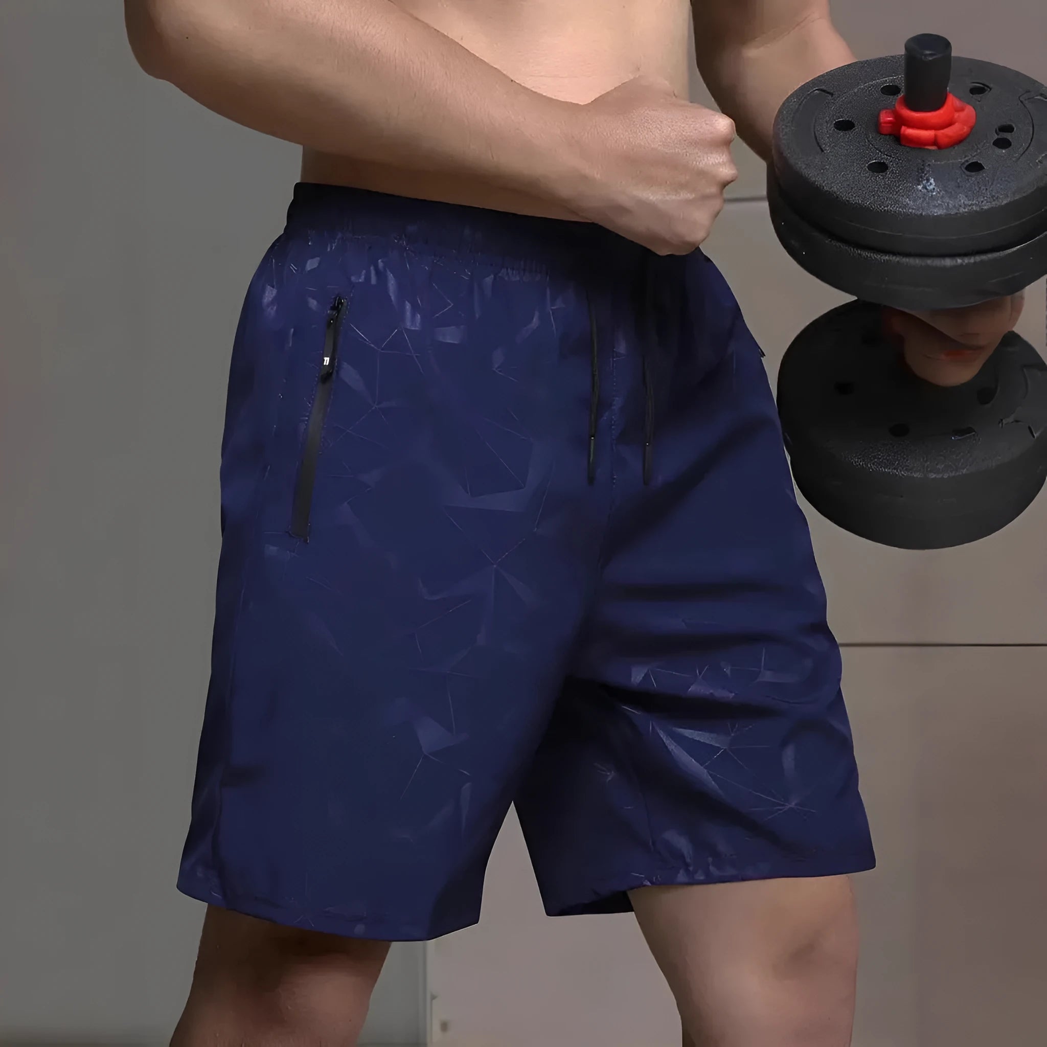 Men's loose fit sports shorts in black colour with above-knee length for athletic activities