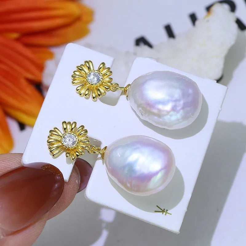 S925 sterling silver baroque flower design drop earrings in silver and gold finishes