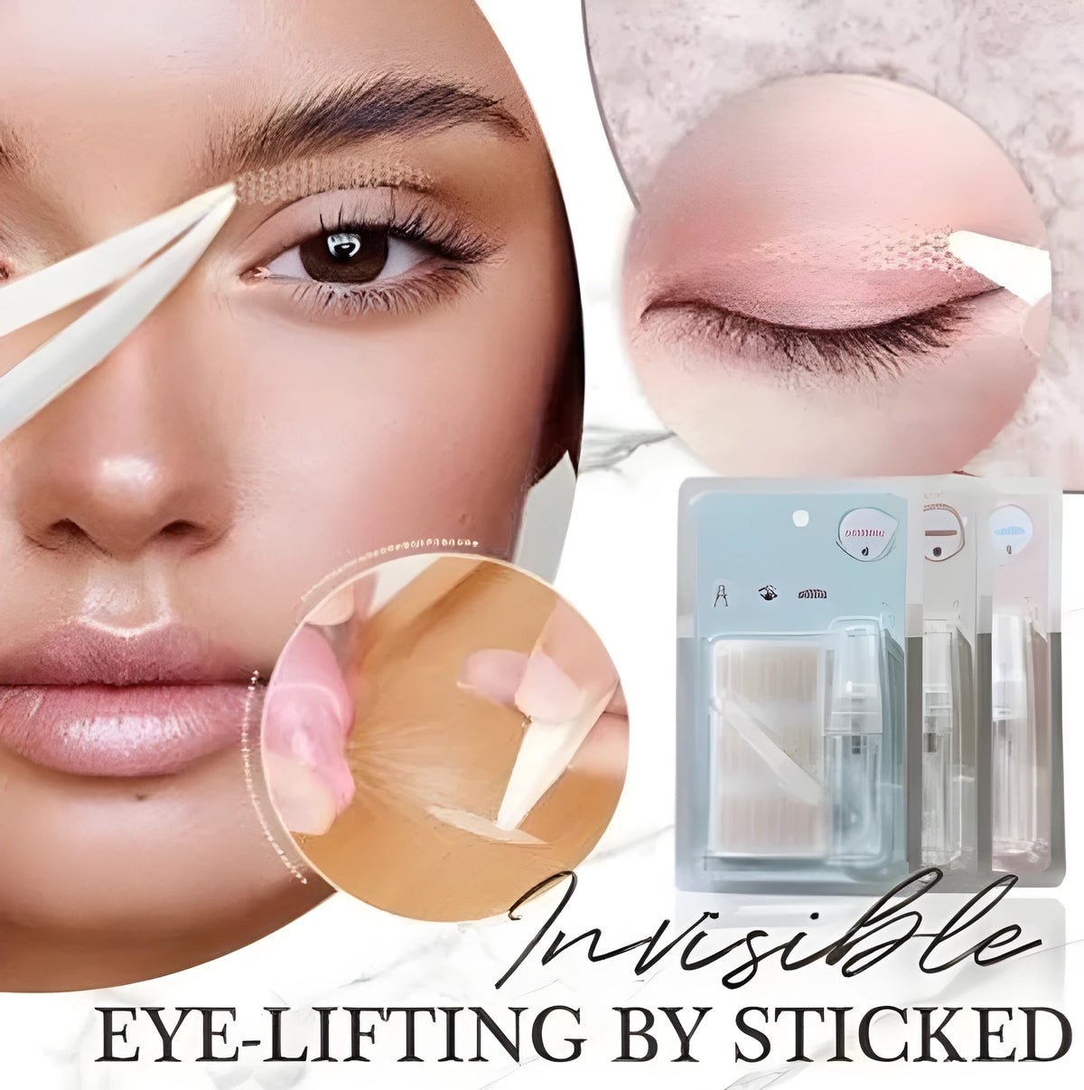 No glue eyelid sticker box with three size options: small, medium, and large