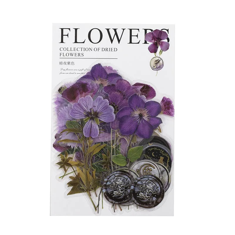 Fire Paint Creative dried flower journal sticker set showing 40 sheets with 160 PET stickers in 8 colour styles.