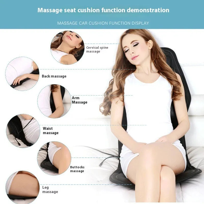 Black heating massage mat with infrared physiotherapy function and seat cushion