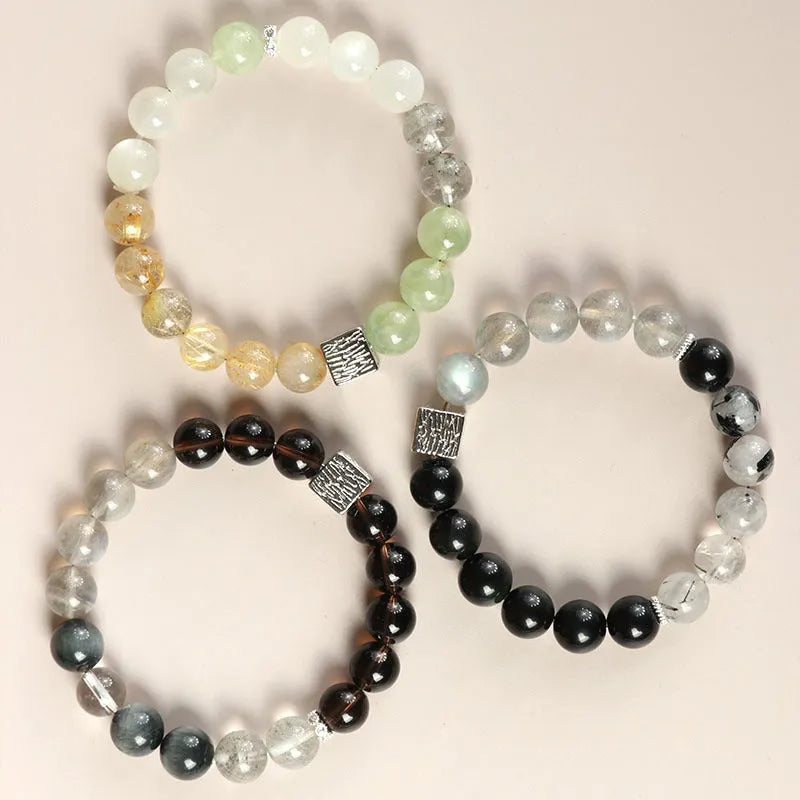 10mm geometry-shaped crystal couple bracelet in polished khaki with Chinese style design