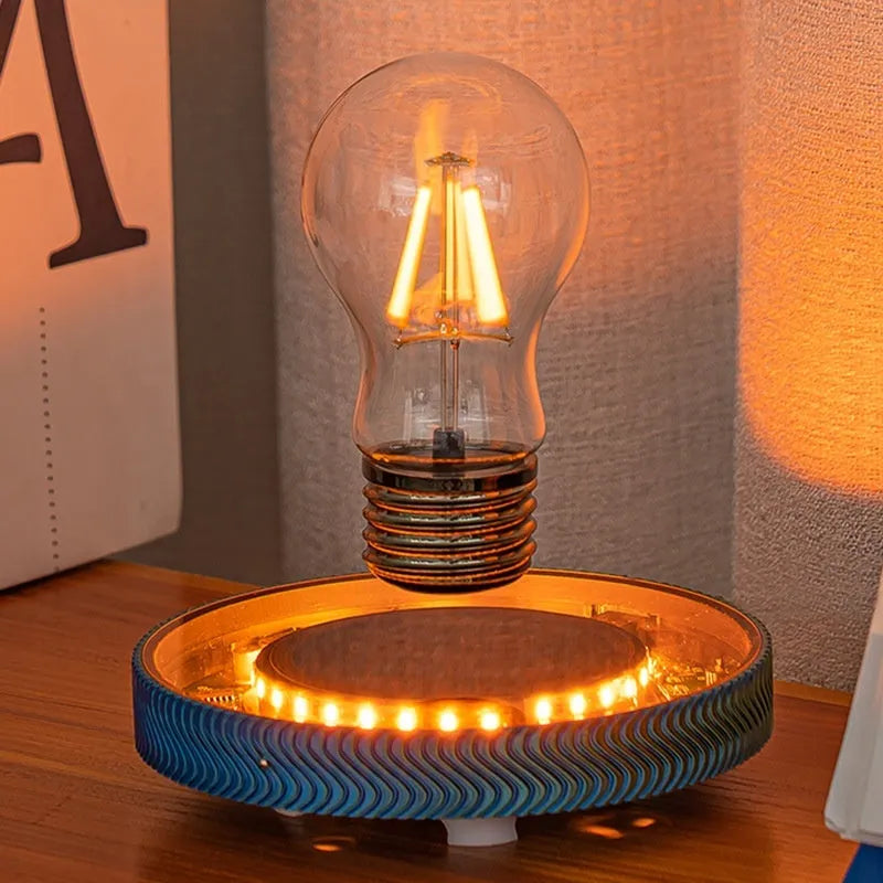 Magnetic suspension moon lamp floating above base with detailed 3D printed lunar surface