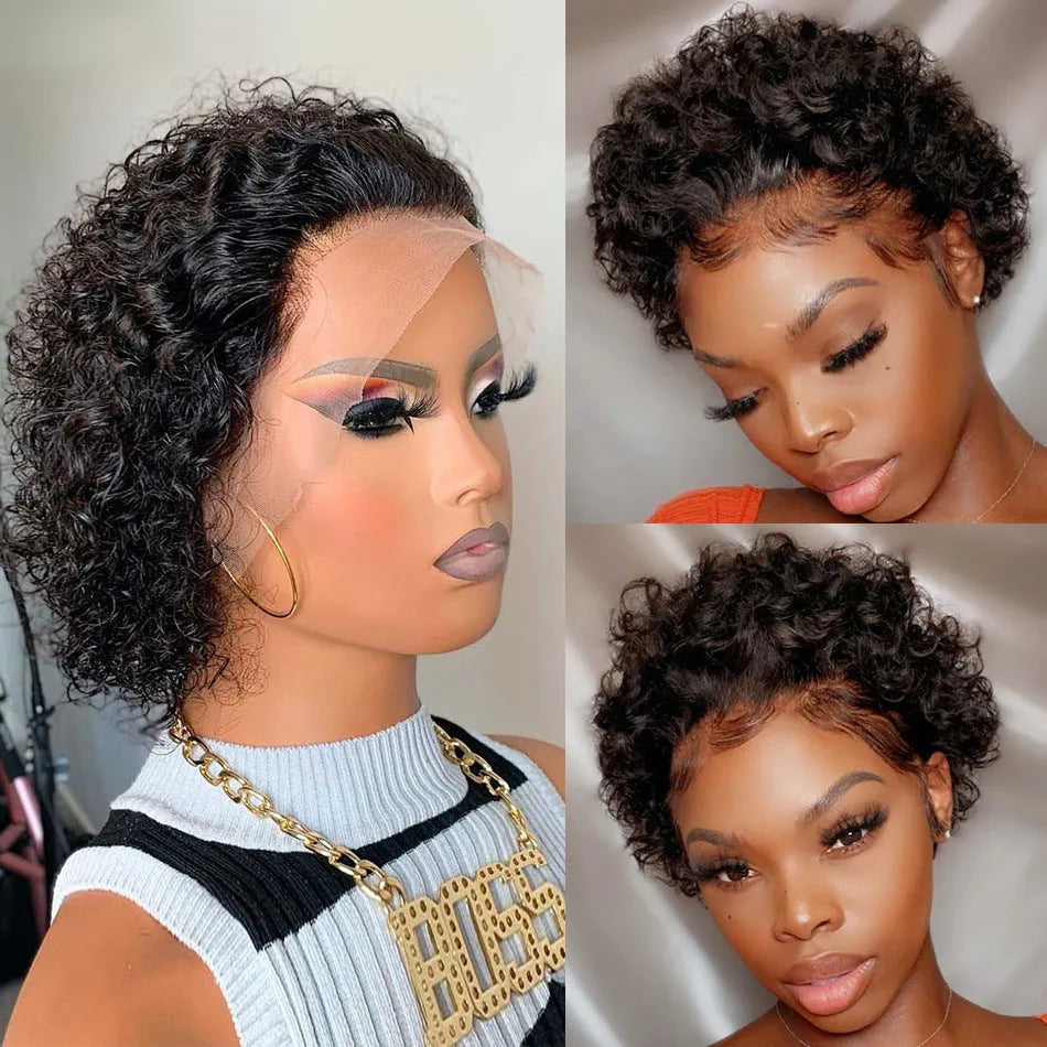 Black human hair lace cover wig with natural style in 13x1 colour on display