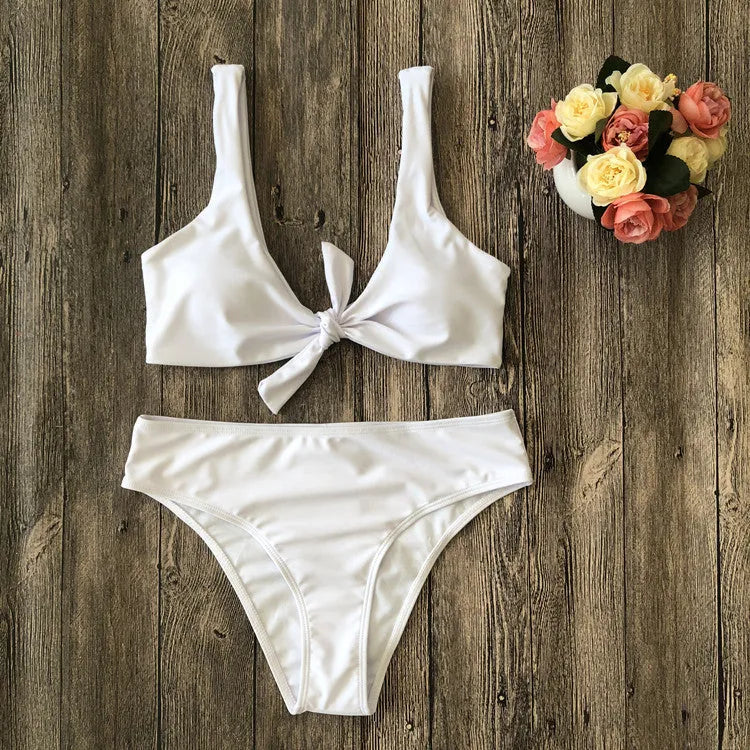 Women's pure colour bikini set in European American style with tight fit