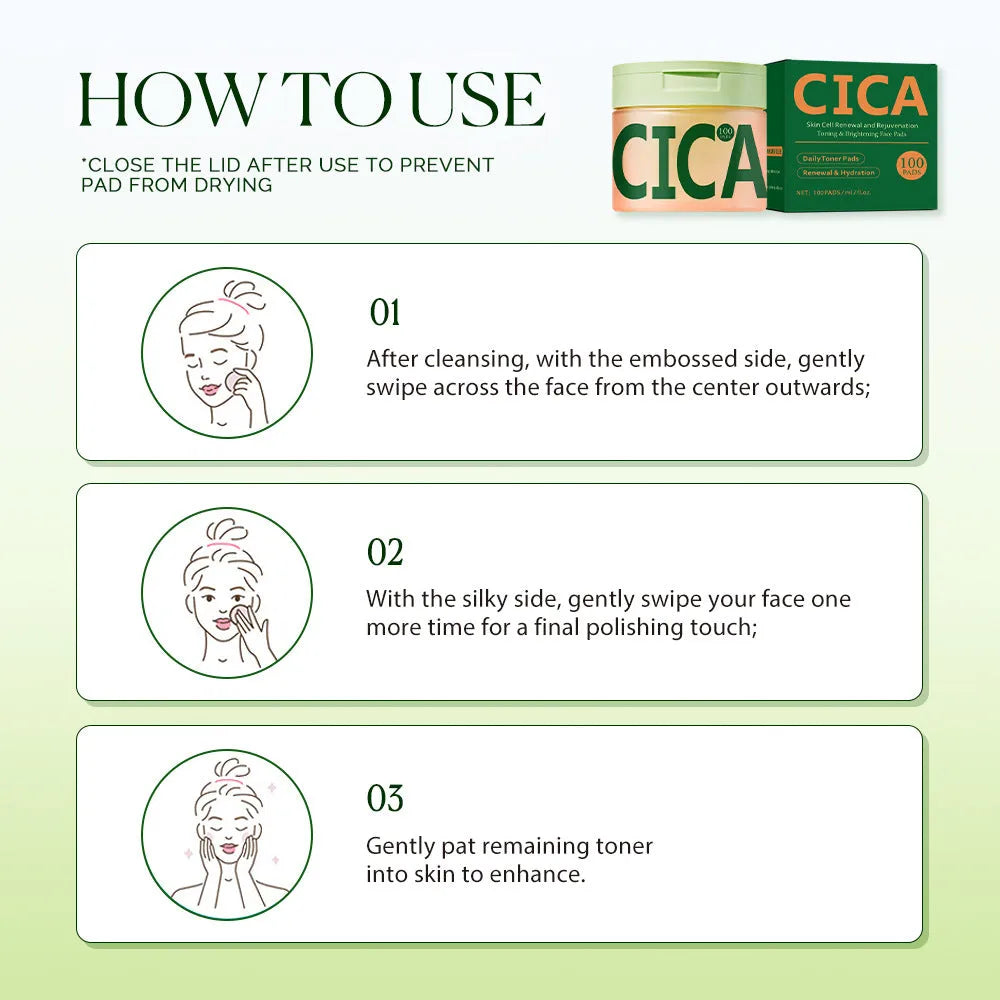 Centella Asiatica cleansing and skincare pads 100pcs borderless toner pads for facial cleansing and toning