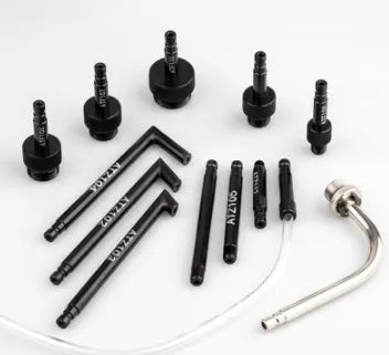 13-piece automatic transmission oil refuelling tool kit with pump and wave box connector.