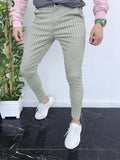 Men's slim-fit plaid casual trousers with straight-leg design and elastic fabric
