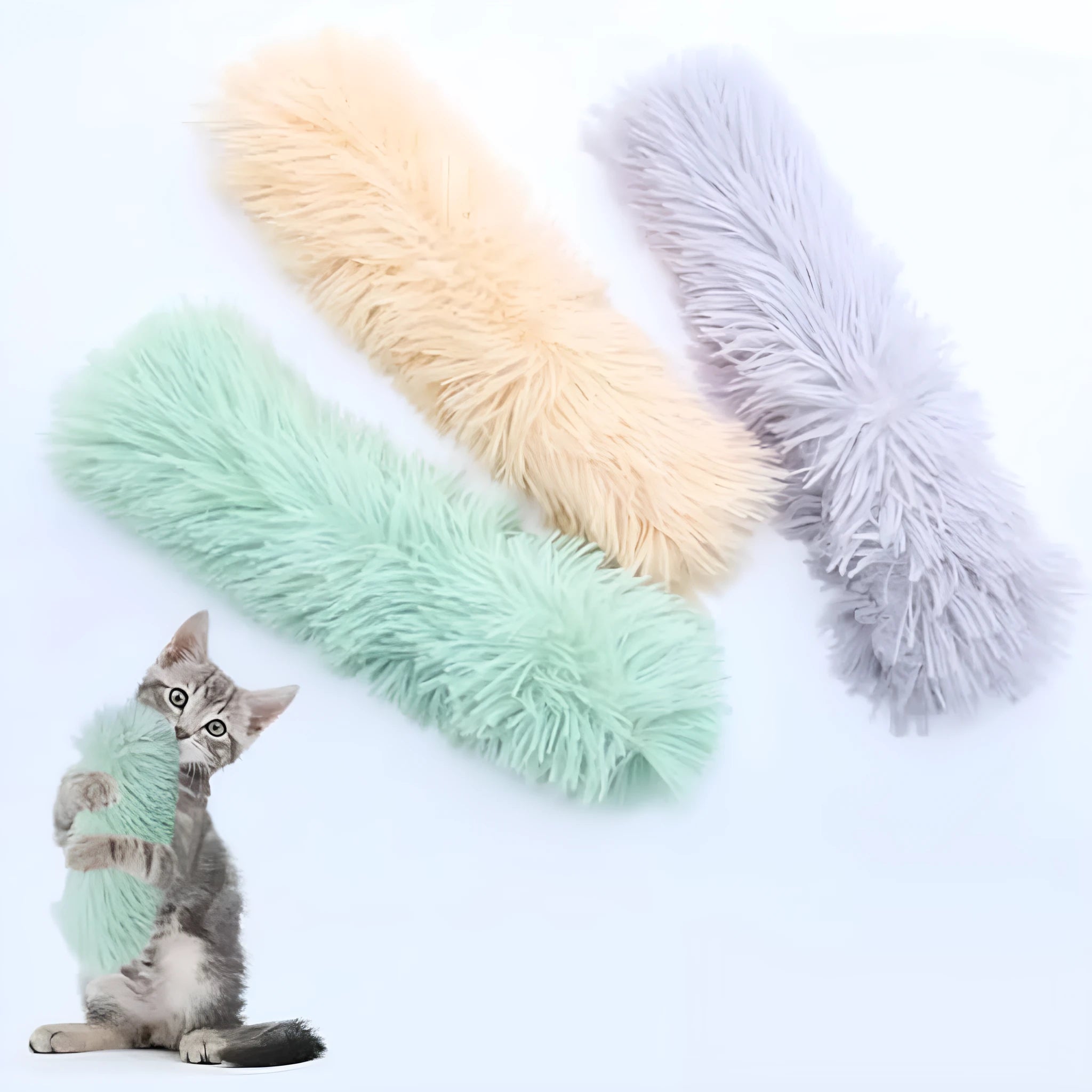 Colourful soft plush cat toy pillows with crinkle sound and catnip filling for indoor cats.